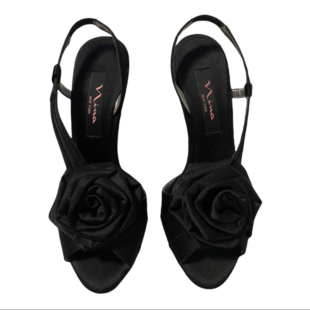 Nina New York Satin Black High Heels with Flower